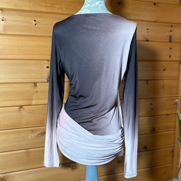 Venus Draped Pink/Gray Long Sleeve Ombre Blouse M - Picture 2 of 9